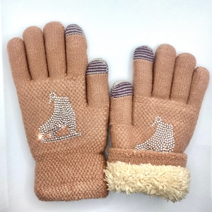 Pink Winter Gloves  for Teens and Adults, Rhinestone Gloves, Fleece lined Gloves, Texting Touch Screen Gloves, Ice Skater, Valentines day