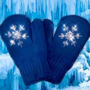 Fleece gevoerde winterhandschoenen, wanten voor kinderen, schaatsen, leren schaatsen, ijsprinses-stijl, strass-ontwerp, peuter, vakantiecadeau