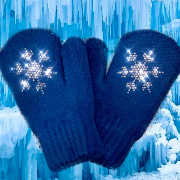 Frozen Elsa Toddler Rhinestone Mittens, Snowflake design,  Fleece lined, Winter Mittens for kids, Ice Skating Gloves, christmas gift ideas