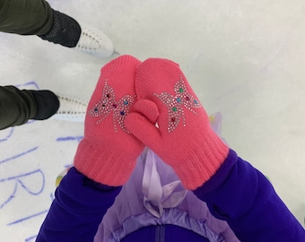Fleece lined Winter Gloves, Mittens for kids, Ice Skating, Learn to Skate, Ice Princess Style, Rhinestone design, Toddler, Holiday Gift