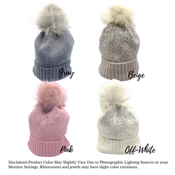 Sparkle Rhinestone Pom-pom Beanie Hat 