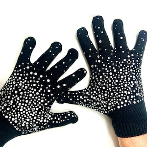 Rhinestone Gloves for Figure Skating, Sparkly Performance gloves, Bling Accessory for Skaters, Dance, Ice Shows, Elegant Winter Sportswear