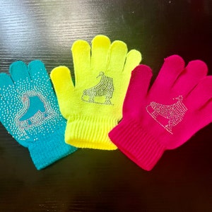Kids Rhinestone gloves, Pink Winter Gloves, Crystalized Ice Skate Gloves, Bedazzled, Bling, Figure Skater Party, Fashion Sparkle Gloves,