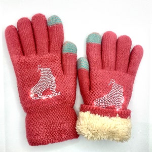 Pink Winter Gloves  for Teens and Adults, Rhinestone Gloves, Fleece lined Gloves, Texting Touch Screen Gloves, Ice Skater, Valentines day