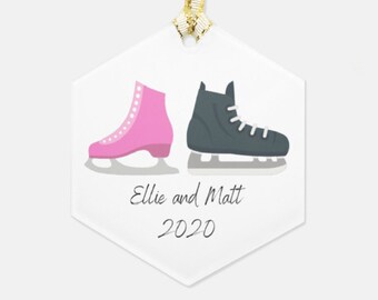 Adorno navideño de jugador de hockey sobre hielo, adorno de patín sobre hielo, regalo para patinadores, adornos de patinador personalizados para parejas de patinadores