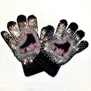Adult/Teen Rhinestone Gloves – Crystalized Ice Skate Gloves, Bedazzled Bling, Sparkly Figure Skating Gloves, Fashionable Performance Wear