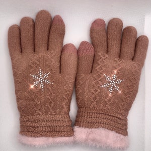 Adult Teen Fleece lined Winter Gloves, Rhinestone gifts, Ice Skaters, Warm Cozy gloves, Bling Ice Skate, texting, Skating Moms, Christmas