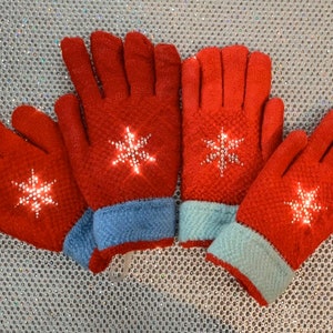 Child Rhinestone Knit Gloves, Fleece Lined Warm Winter Gloves, Crystal Bling, Ice Skating, Skiing, Valentines day gift, warm and cozy