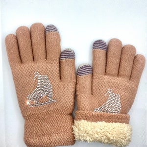 Winter Gloves  for Teens and Adults, Rhinestone Gloves, Fleece lined Gloves, Texting Touch Screen Gloves, Ice Skater, figure skate