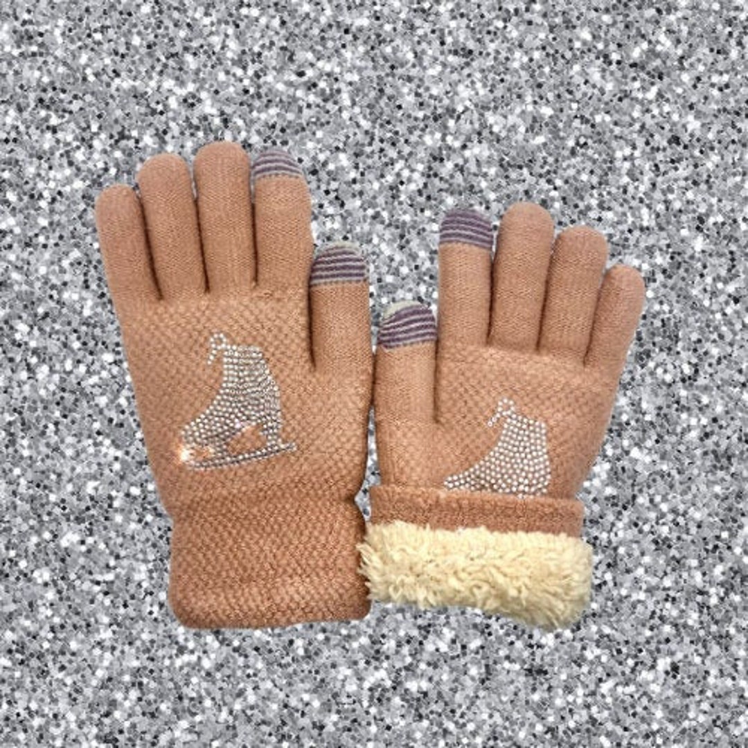 Pink Winter Gloves for Teens and Adults, Rhinestone Gloves, Fleece