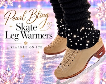 Rhinestone and Pearl Leg Warmers, Sparkly Bling Knit Leg Warmers for Figure Skating, Dance, Ballet, Roller Skating & Winter Fashion