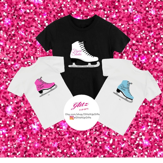 Youth Ice Skate Tee Top, Tee shirt, Kids, Ice Skating Gift, Gift for Skater, Holiday Gifts, Skating Lovers, Figure Skaters, Pink Ice Skate,