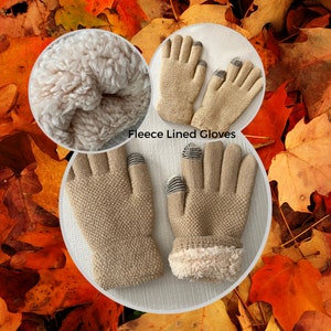 Tan Winter Gloves  for Teens and Adults,  Beige Sherpa lined Gloves, Texting Touch Screen Gloves, Ice Skater, Fall Color, Autumn, Halloween