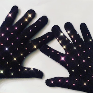Adult/Teen Rhinestone Winter gloves, Crystalized Ice Skate Gloves, Bedazzled Bling Gloves, Figure Skater, Glitter Gloves, Sparkle Gloves