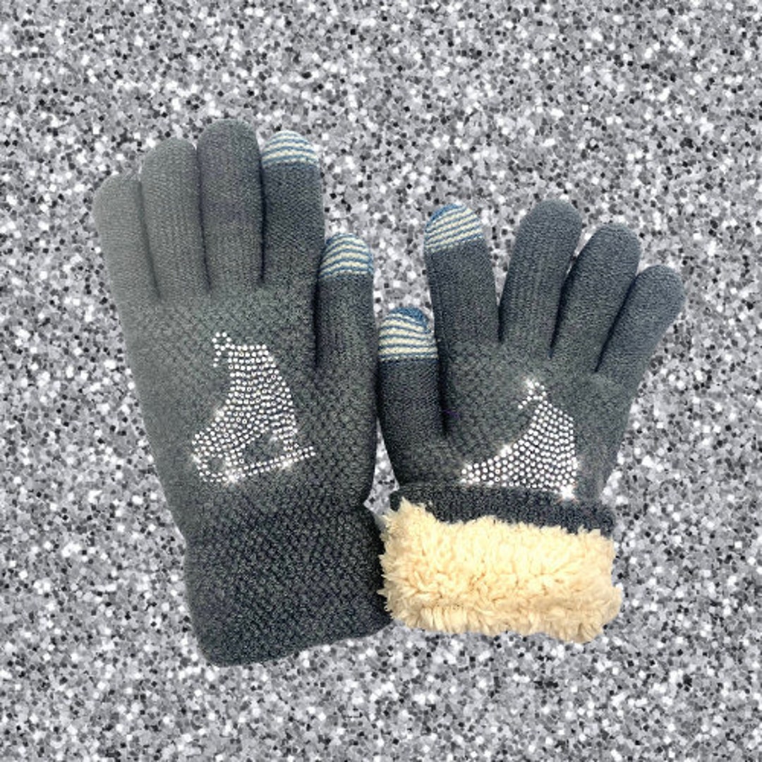 Gray Winter Gloves for Teens and Adults Rhinestone Gloves Etsy