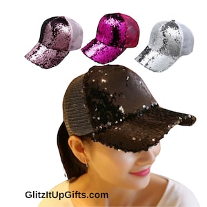 Sequin Magic Hat, Reversible Sequins Adjustable Baseball Hat Cap, Girls and Women Cap with Lid, Figure Skating Gifts, Hat for Dancers,