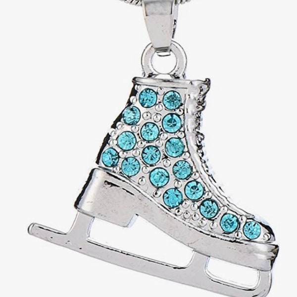 Collier pendentif breloque patin à glace, patin artistique strass, patin à glace blanc, bijoux de patineur artistique, cadeaux de patinage sur glace, patinage synchronisé