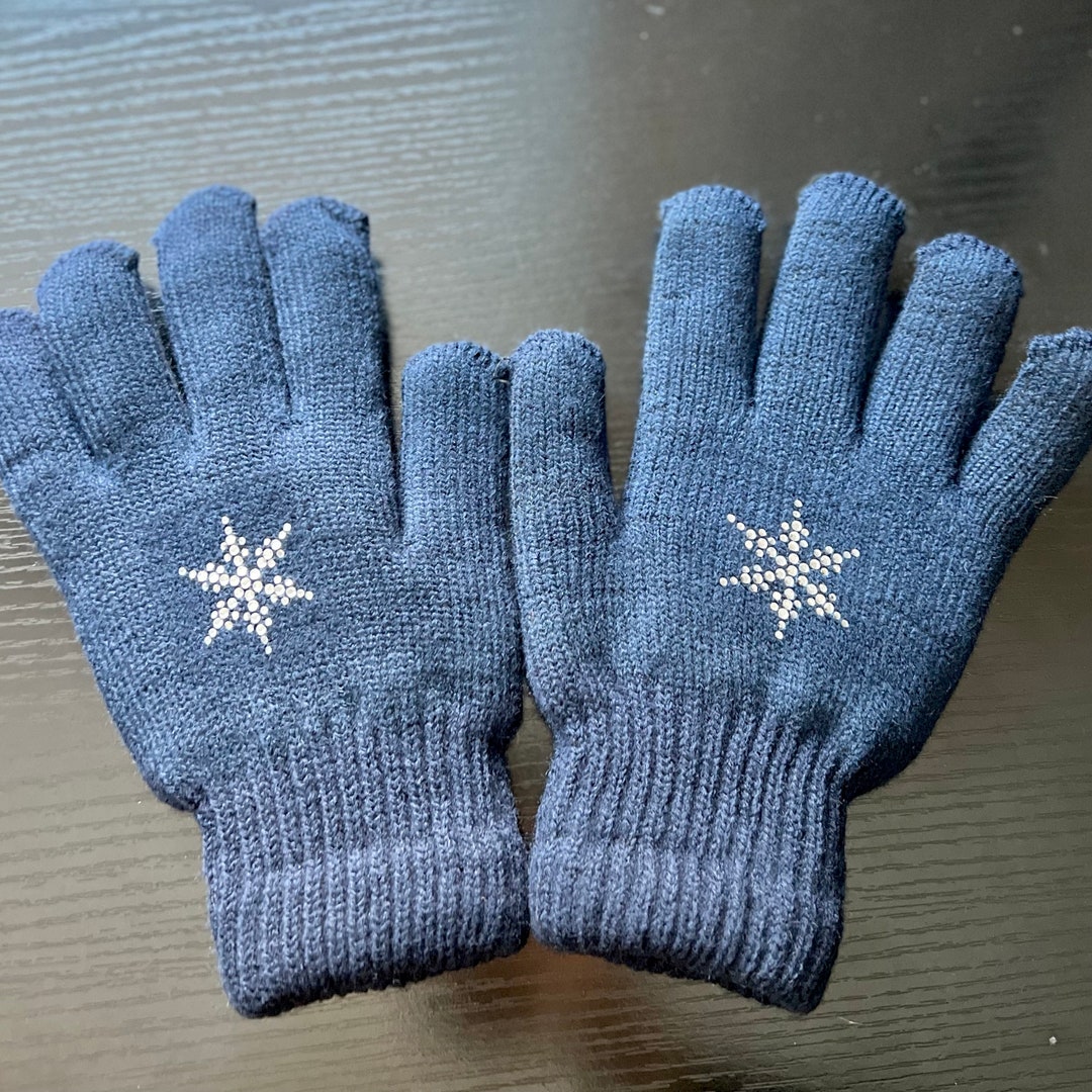 Fleece Lined Winter Gloves for Teens and Adults, Rhinestone Gloves