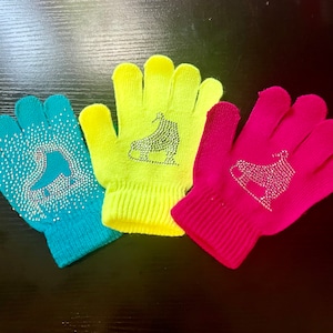 Kids Rhinestone Gloves, Crystal Bling Gloves, Customized Design, Ice Skating and Figure Skating Gloves. Gifts for Ice Skaters, Holiday