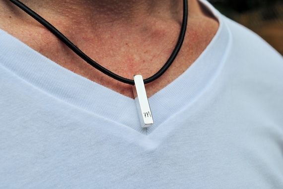 Mens Leather Necklace Custom Bar 