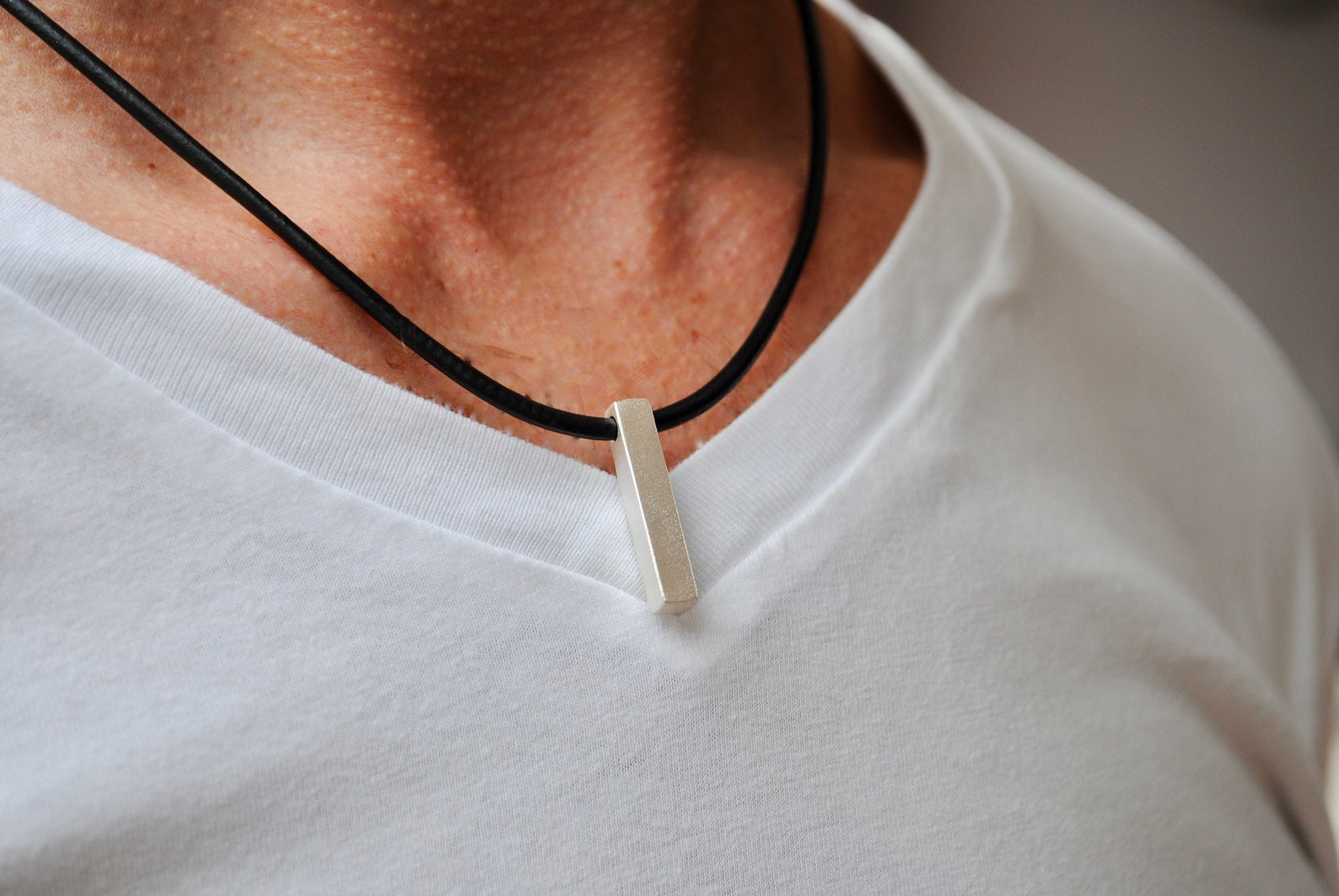 Mens Leather Necklace Mens Bar Necklace Mens Vertical Bar Etsy UK