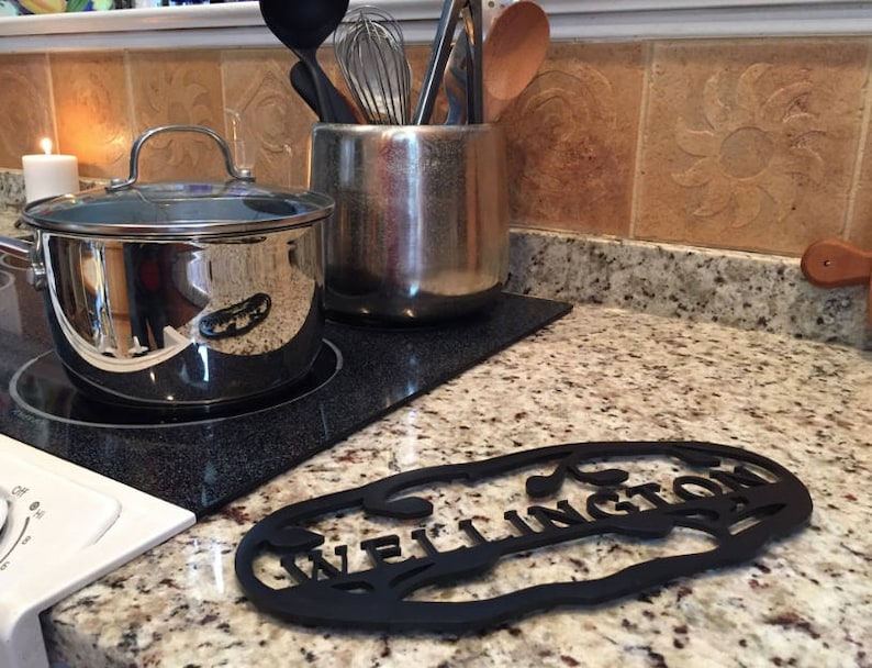 Custom American Steel with High Temp Resistant Black Finish Great Gift for Kitchen /& Cooking Enthusiasts! Personalized Vine Trivet