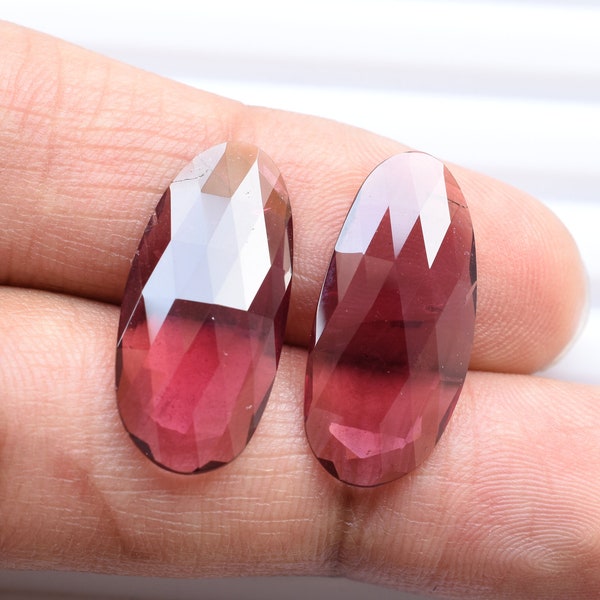 Pair Of RHODOLITE GARNET FACETED Cab Uneven Shape 23x11mm Flat Rose Cut Natural Loose Gemstone Cab | Reasonable Price | Rhodolite Gemstone