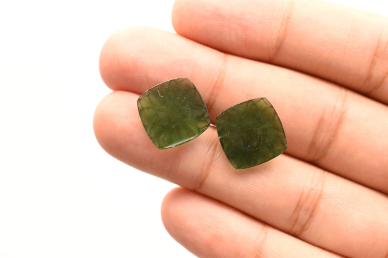Pair Of NATURAL SERPENTINE CARVED Cushion Shape 14x14 mm Natural Loose Gemstone Carving Stone Genuine Serpentine Stone Loose Gemstone