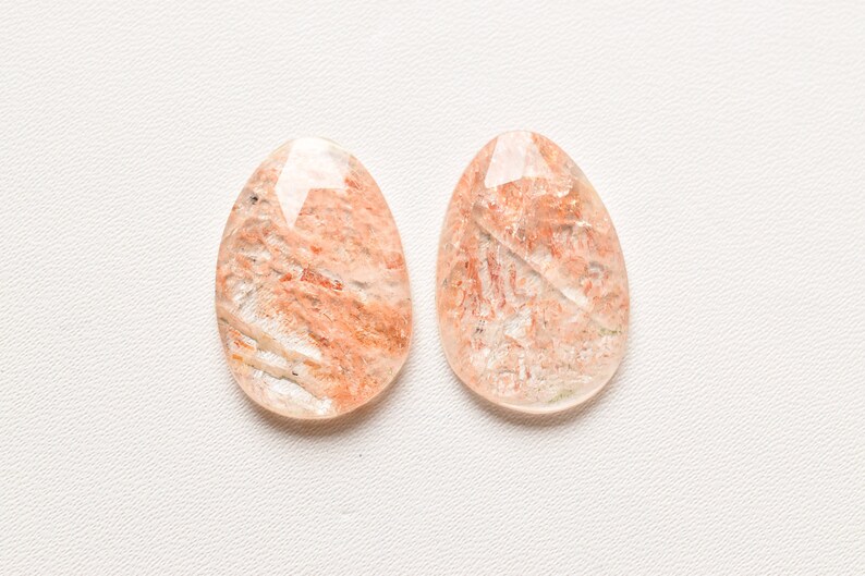 Pair Of SUNSTONE /& CRYSTAL FACETED Doublet Uneven Shape Flat Rose Cut 22x15 mm Natural Loose Gemstone Cabochon Stone Unique Rare Gemstone