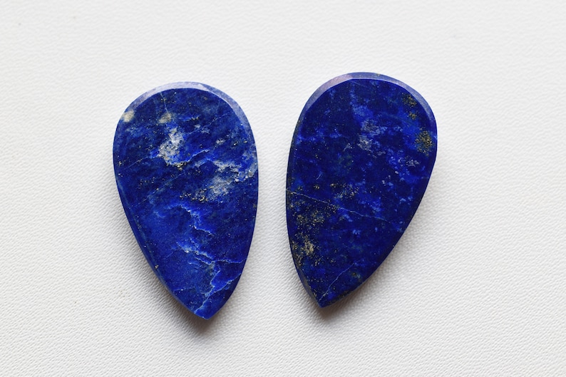 Rare Gemstone Genuine Blue Lapis Pair Of LAPIS LAZULI FACETED Cab Uneven Shape Flat Rose Cut 28x16.5 mm Natural Loose Gemstone Cabochon