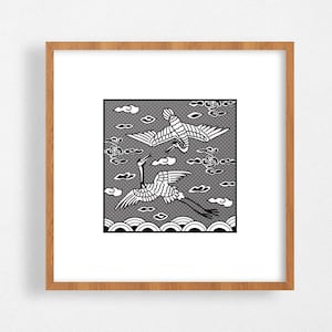 Póster de ilustración imprimible / grúa tradicional coreana / moderno simple / arte / digital / historia / postal / Joseon print Escala de grises / Decoración de pared de pájaros
