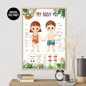 DIGITAL ONLY/Cute Kid Educational body posters/ English watercolor poster/illustration design/prints/children/nursery/teaching/interior