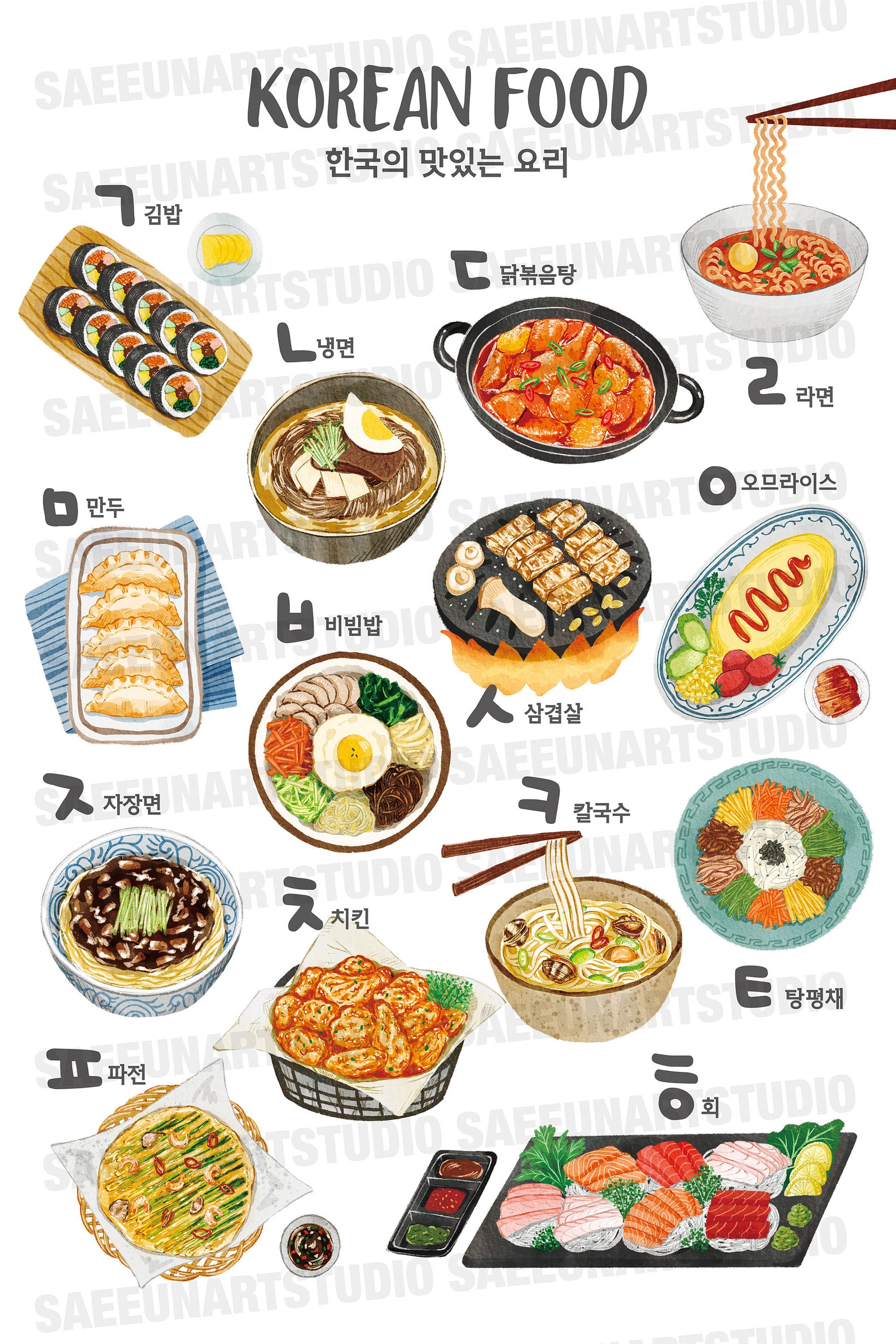 Cute hangeul hangul Korean Food Etsy