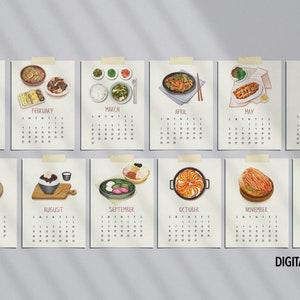 NEU** DIGITAL ONLY/Koreanisches Essen 2024 Kalender/Illustration/Drucke/Papier/druckbare Karten/Postkarte/Poster/Monatskalender/Aquarell/Kunst/Korea/hangul