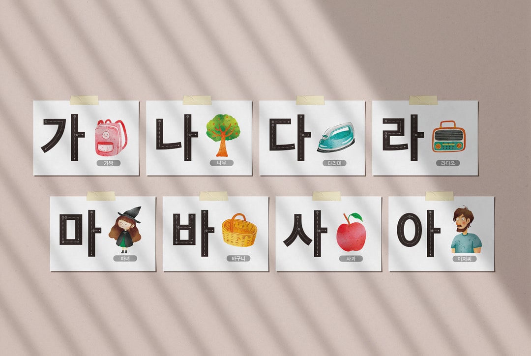 Korean Alphabet Flashcards: Hangeul Learning Prints (digital