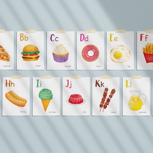 DIGITAL ONLY/Cute Food Foods English Comer tarjetas didácticas del alfabeto/ilustración/impresiones/niños educativos/papel/tarjetas flash de educación en el hogar