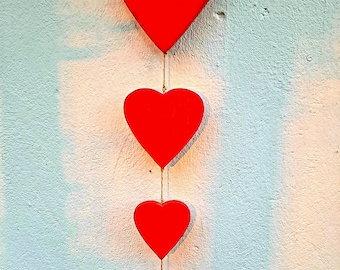 Heart necklace in red, decorative heart, wooden heart