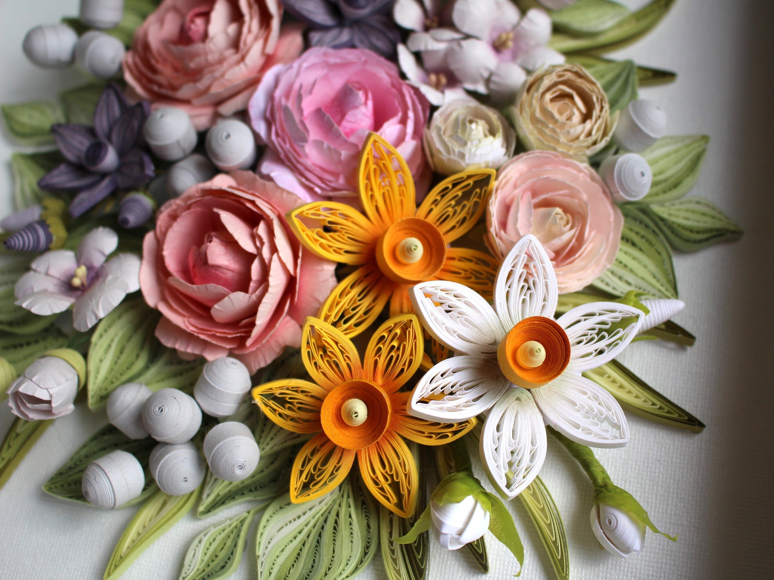 Paper Quilling Wall Decor Picture Paper Peonies Daffodil Etsy