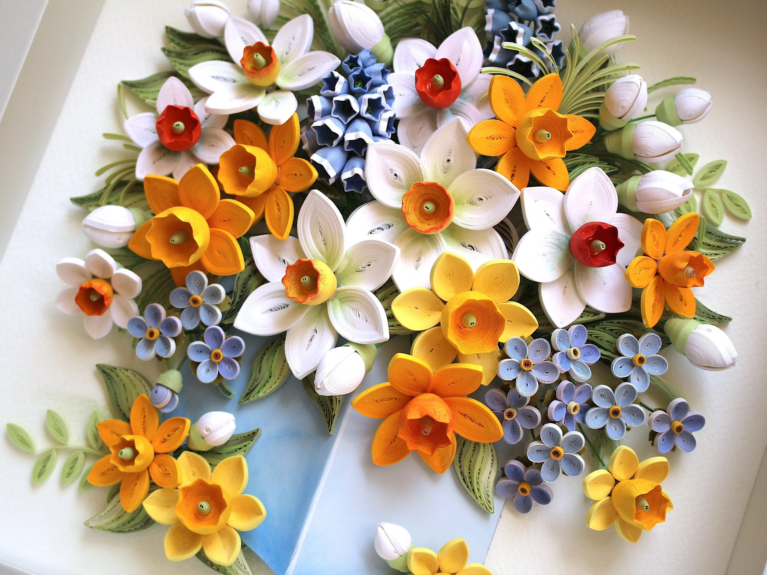 3D Paper Quilling Daffodils Me Not Flowers Wall Art Etsy