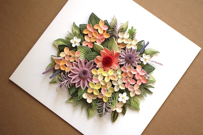 Original Art Paper Quilling Home Decor Picture Pink Hydrangea 1st