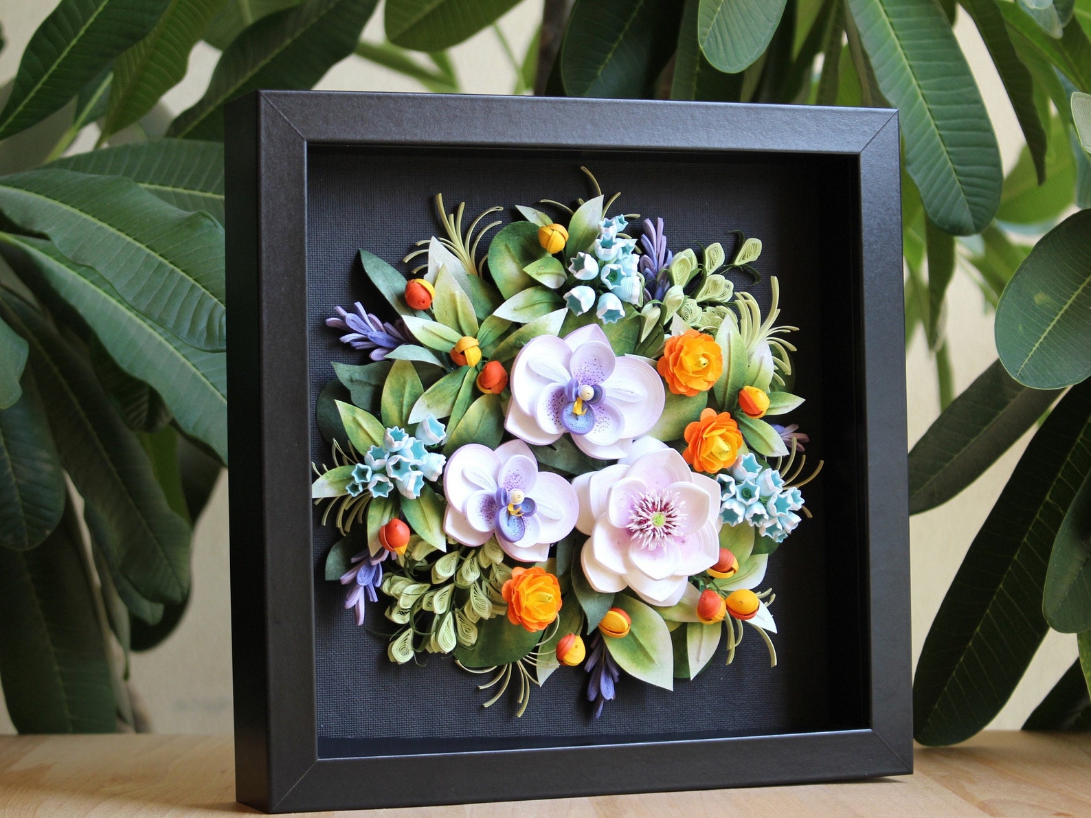 Original 3D Paper Quilling Artwork Botanical Shadow Box