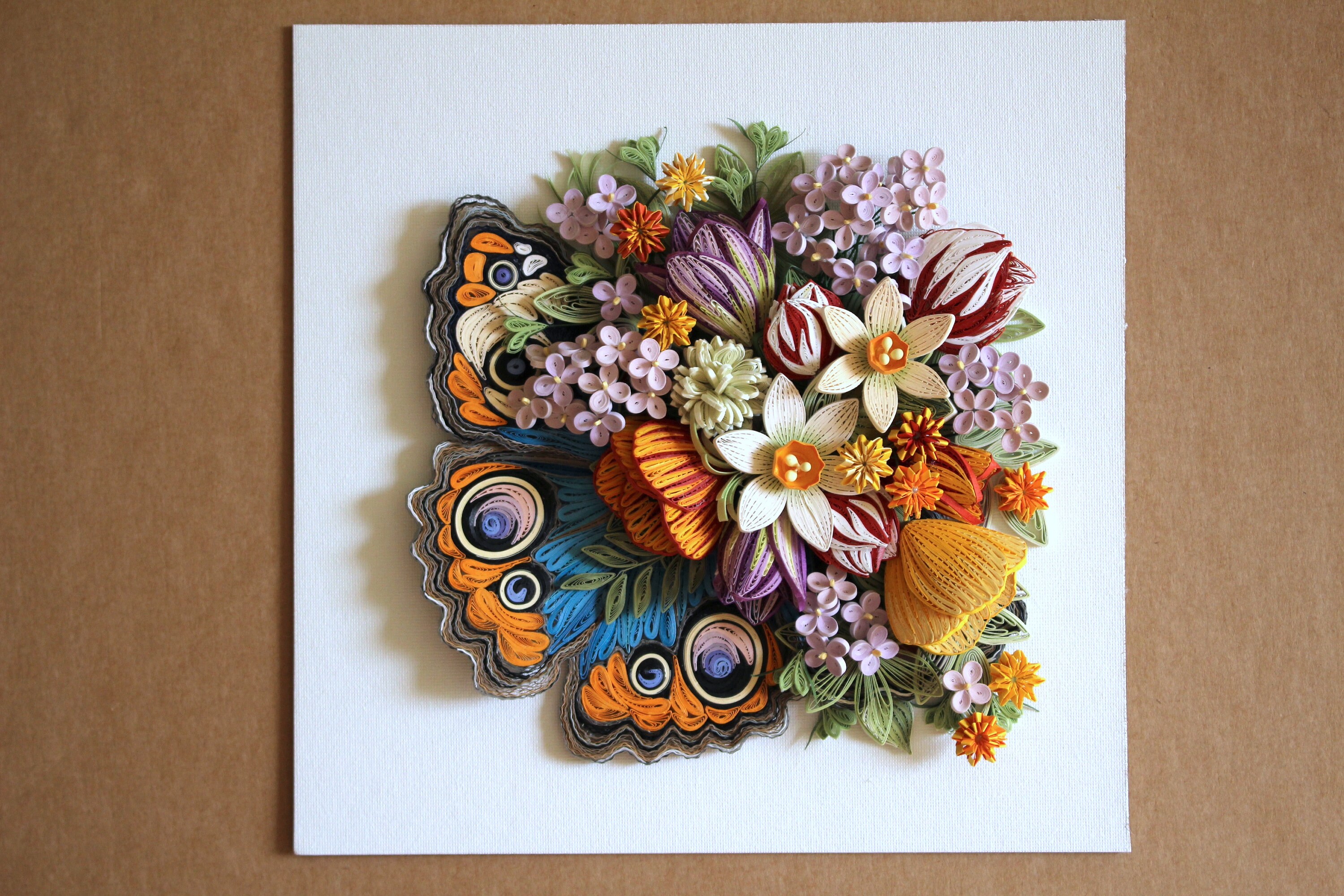 Paper Quilling Butterfly With Spring Flowers 3D Butterfly Art Framed