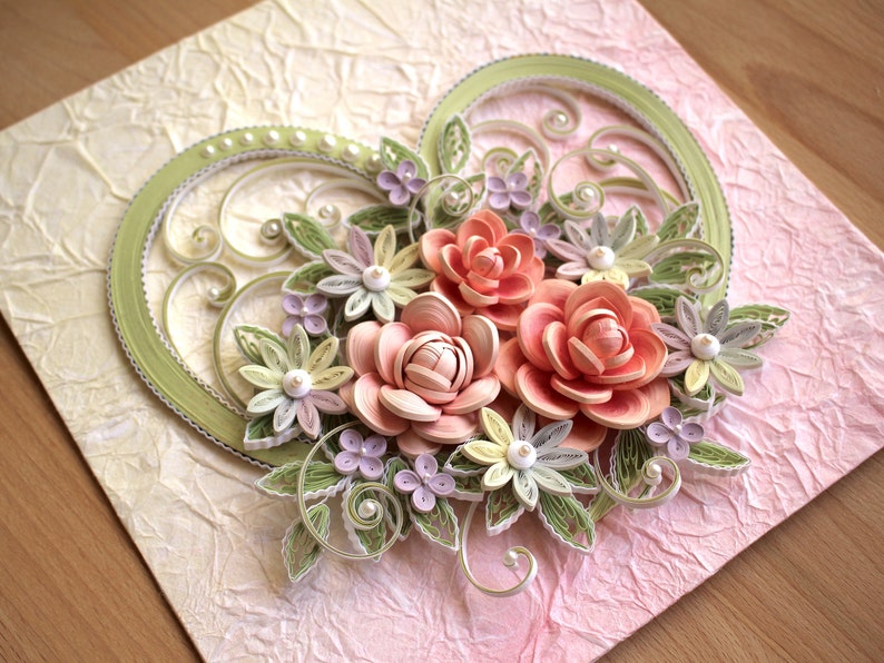 paper quilling heart valentine's Сard wedding card etsy