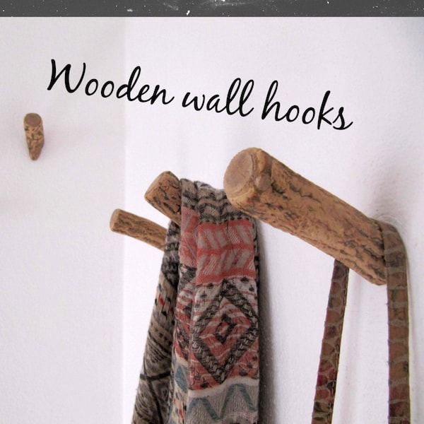 Wooden wall hook, Cork Wood, Rustic Branch Hooks, Wooden Hook Rack, Tree Branch Coat Hanger, Towel Hooks, Wall Hooks