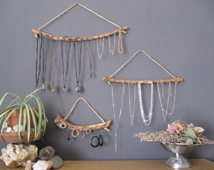 Jewelry Organizer, Olive Wood  driftwood Jewellery wall hangings, Jewelry storage display, Crystal/ gemstone jewelry organiser