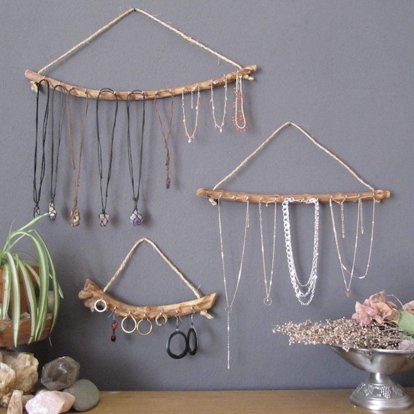 Olive Wood Jewelry Hanger Organizer for wall hangings, Zero Waste Eco friendly Vegan Gift. Jewelry Hanging Branch Organisers Display