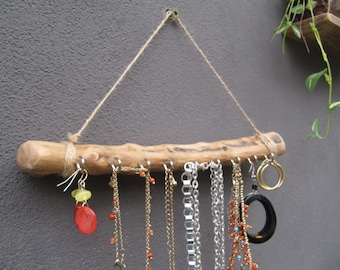 Olivenholz Schmuck Organizer, Wandbehang Schmuck Display mit 9 Haken Boho Dekor Halskettenhalter, Treibholz Schmuck Aufbewahrungshalter