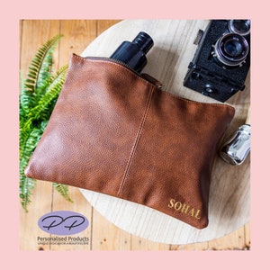 Bolsa de higiene pessoal personalizada em couro sintético: bolsa de maquiagem para viagem, presente para o pai