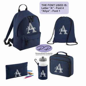 BLEU MARINE - Ensemble de rentrée scolaire personnalisé, sac à dos avec nom personnalisé pour enfants garçons filles, sac à dos essentiel pour la rentrée scolaire, bouteille d'eau, PE