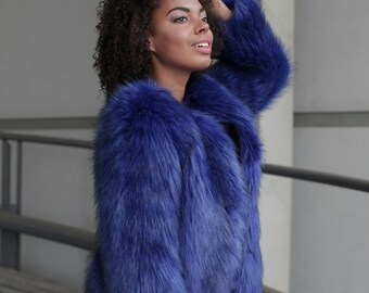 light blue faux fur coat
